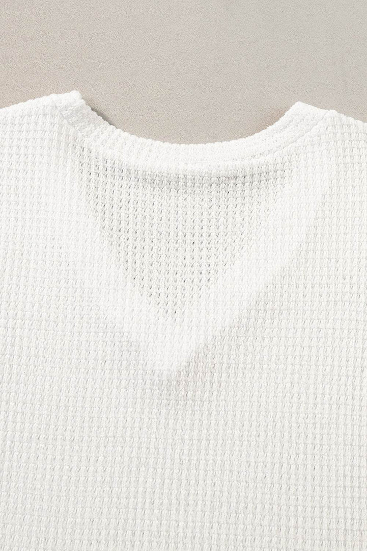 Mist Green V Neck Petal Sleeve Waffle Knit T-Shirt - Fashion Queen -  21