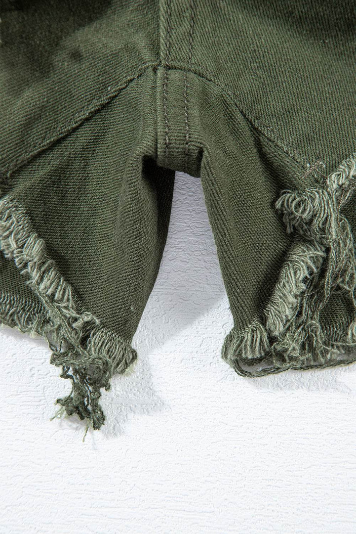 Moss Green Distressed Frayed Denim Romper - Fashion Queen -  14
