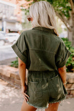 Load image into Gallery viewer, Moss Green Distressed Frayed Denim Romper - Fashion Queen -  2
