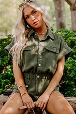 Load image into Gallery viewer, Moss Green Distressed Frayed Denim Romper - Fashion Queen -  5
