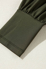 Load image into Gallery viewer, Moss Green Ruched Wrap V Neck Long Sleeve Bodysuit - Fashion Queen -  10
