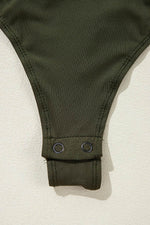 Load image into Gallery viewer, Moss Green Ruched Wrap V Neck Long Sleeve Bodysuit - Fashion Queen -  11
