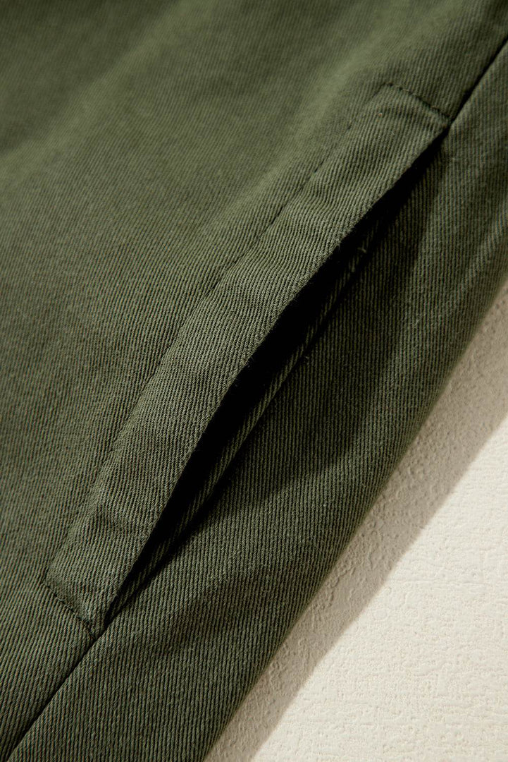 Moss Green Snap Button Zipper Tight Waist Collared Jacket - Fashion Queen -  10