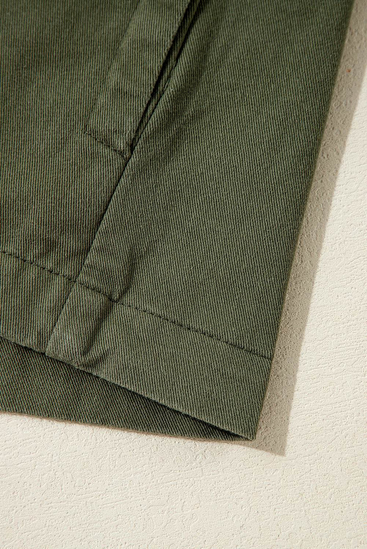 Moss Green Snap Button Zipper Tight Waist Collared Jacket - Fashion Queen -  11