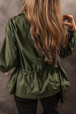 Load image into Gallery viewer, Moss Green Snap Button Zipper Tight Waist Collared Jacket - Fashion Queen -  2
