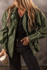 Load image into Gallery viewer, Moss Green Snap Button Zipper Tight Waist Collared Jacket - Fashion Queen -  3
