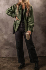 Load image into Gallery viewer, Moss Green Snap Button Zipper Tight Waist Collared Jacket - Fashion Queen -  4
