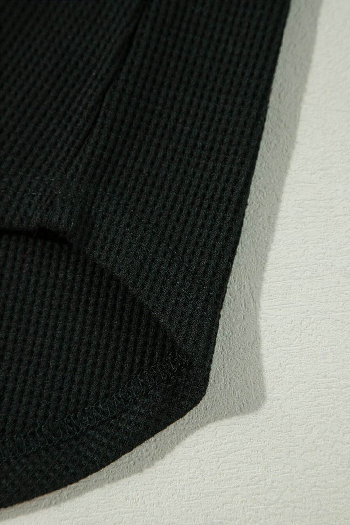 Moss Green Waffle Knit Patchwork Buttoned Oversized Shacket - Fashion Queen -  12