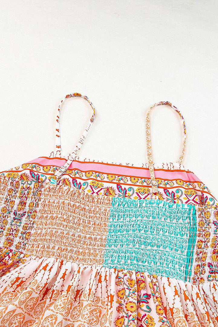 Multicolor Boho Patchwork Print Square Neck Sundress - Fashion Queen -  17