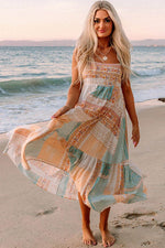 Load image into Gallery viewer, Multicolor Boho Patchwork Print Square Neck Sundress - Fashion Queen -  3
