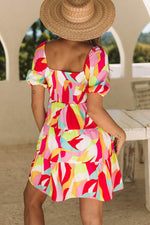 Load image into Gallery viewer, Multicolor Geometric Print Smocked Babydoll Mini Dress - Fashion Queen -  2
