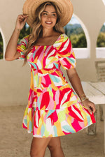 Load image into Gallery viewer, Multicolor Geometric Print Smocked Babydoll Mini Dress - Fashion Queen -  3
