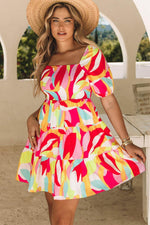 Load image into Gallery viewer, Multicolor Geometric Print Smocked Babydoll Mini Dress - Fashion Queen -  4
