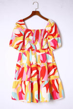 Load image into Gallery viewer, Multicolor Geometric Print Smocked Babydoll Mini Dress - Fashion Queen -  6
