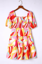 Load image into Gallery viewer, Multicolor Geometric Print Smocked Babydoll Mini Dress - Fashion Queen -  7
