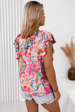 Load image into Gallery viewer, Multicolour Floral Ruffled Sleeve V Neck Summer Blouse - Fashion Queen -  2
