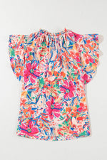 Load image into Gallery viewer, Multicolour Floral Ruffled Sleeve V Neck Summer Blouse - Fashion Queen -  3
