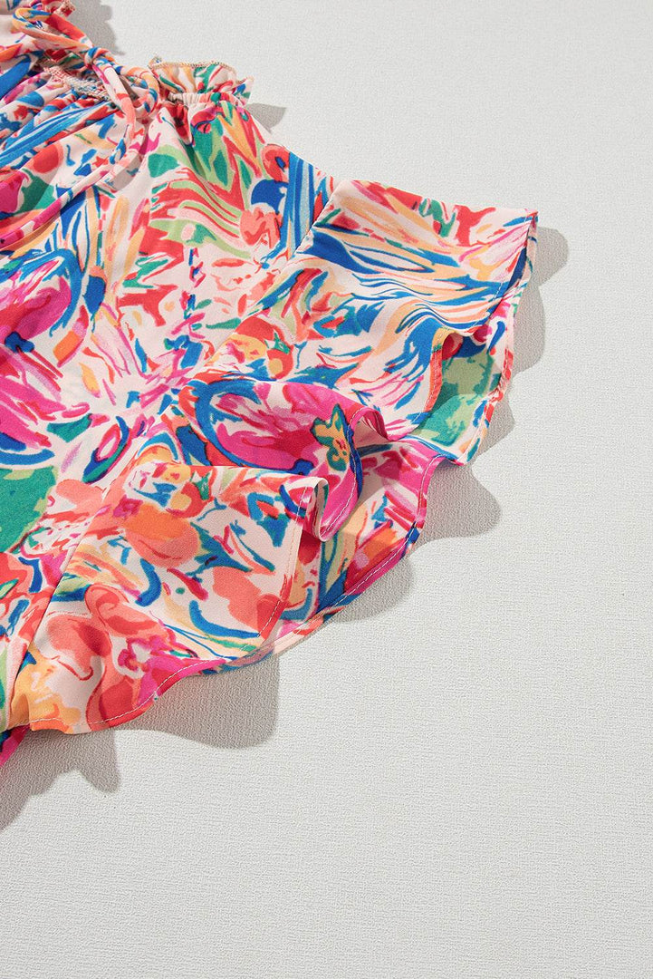 Multicolour Floral Ruffled Sleeve V Neck Summer Blouse - Fashion Queen -  7