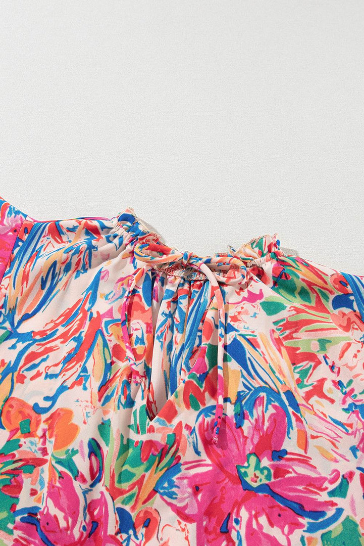 Multicolour Floral Ruffled Sleeve V Neck Summer Blouse - Fashion Queen -  8