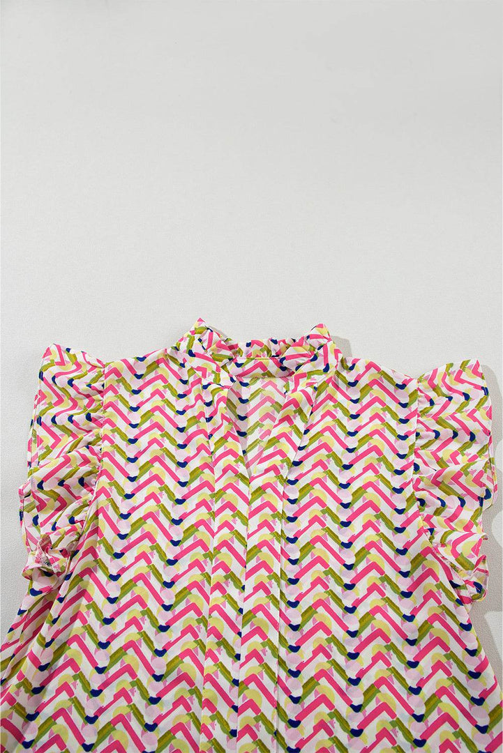 Multicolour Floral Ruffled Sleeve V Neck Summer Blouse - Fashion Queen -  9