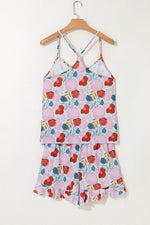 Load image into Gallery viewer, Multicolour Floral V Neck Cami Top and Ruffled Shorts Lounge Set - Fashion Queen -  6
