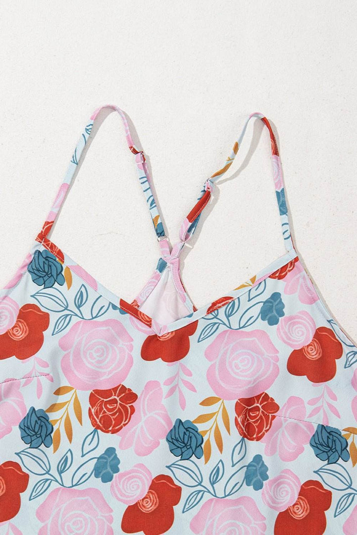 Multicolour Floral V Neck Cami Top and Ruffled Shorts Lounge Set - Fashion Queen -  7