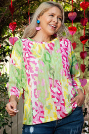 Multicolour Leopard Color Block Knitted Crewneck Plus Size T Shirt - Fashion Queen -  1