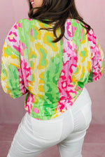 Load image into Gallery viewer, Multicolour Leopard Color Block Knitted Crewneck Plus Size T Shirt - Fashion Queen -  10

