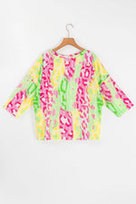 Load image into Gallery viewer, Multicolour Leopard Color Block Knitted Crewneck Plus Size T Shirt - Fashion Queen -  13
