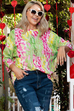 Load image into Gallery viewer, Multicolour Leopard Color Block Knitted Crewneck Plus Size T Shirt - Fashion Queen -  6
