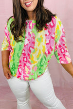 Load image into Gallery viewer, Multicolour Leopard Color Block Knitted Crewneck Plus Size T Shirt - Fashion Queen -  9
