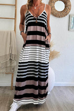Load image into Gallery viewer, Multicolour Mixed Stripes Spaghetti Straps V Neck Maxi Dress - Fashion Queen -  1
