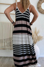 Load image into Gallery viewer, Multicolour Mixed Stripes Spaghetti Straps V Neck Maxi Dress - Fashion Queen -  2
