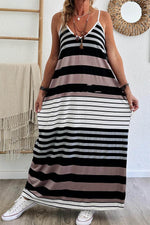 Load image into Gallery viewer, Multicolour Mixed Stripes Spaghetti Straps V Neck Maxi Dress - Fashion Queen -  4
