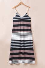 Load image into Gallery viewer, Multicolour Mixed Stripes Spaghetti Straps V Neck Maxi Dress - Fashion Queen -  7
