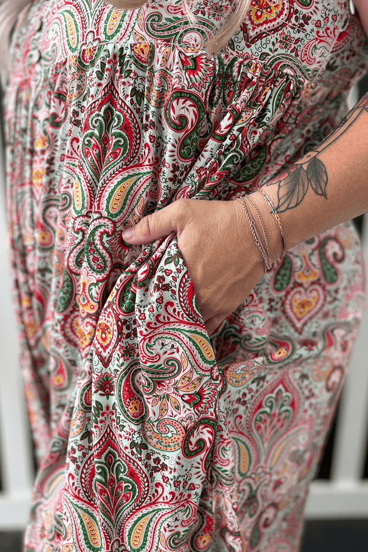 Multicolour Plus Size Paisley Print Sleeveless V Neck Jogger Jumpsuit - Fashion Queen -  11