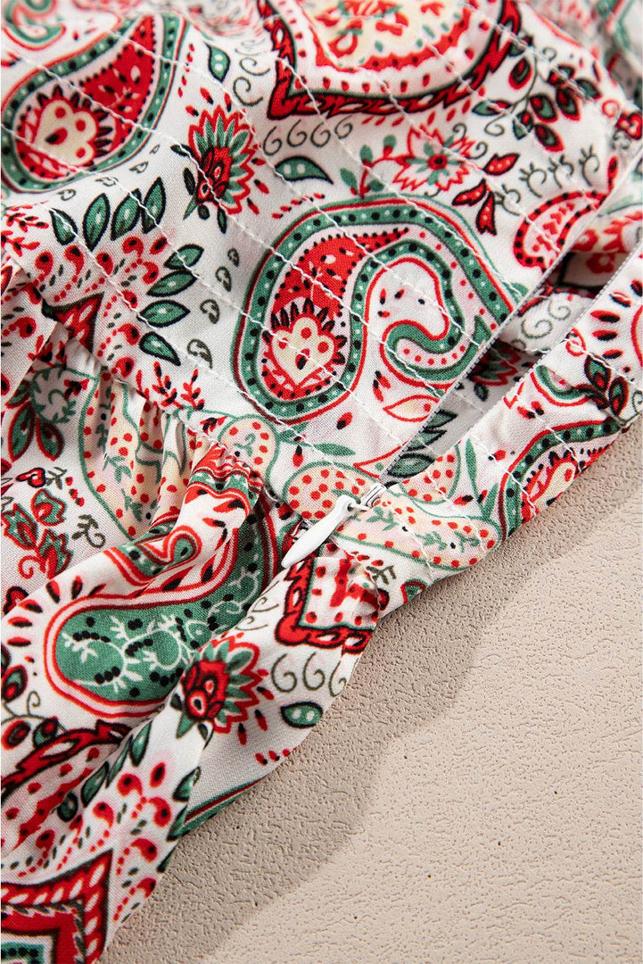 Multicolour Plus Size Paisley Print Sleeveless V Neck Jogger Jumpsuit - Fashion Queen -  14