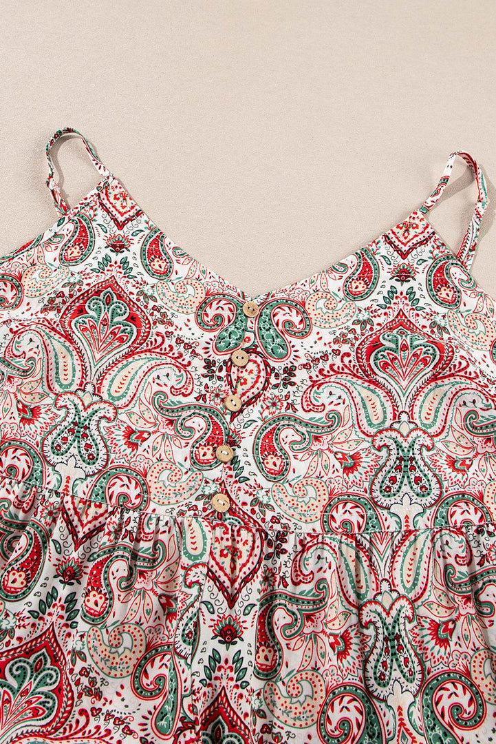 Multicolour Plus Size Paisley Print Sleeveless V Neck Jogger Jumpsuit - Fashion Queen -  15