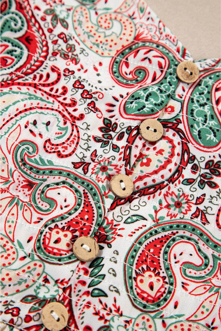 Multicolour Plus Size Paisley Print Sleeveless V Neck Jogger Jumpsuit - Fashion Queen -  16