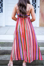 Load image into Gallery viewer, Multicolour Striped Thin Straps Smocked Back Boho Maxi Dress - Fashion Queen -  2
