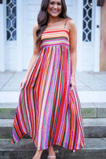 Load image into Gallery viewer, Multicolour Striped Thin Straps Smocked Back Boho Maxi Dress - Fashion Queen -  5
