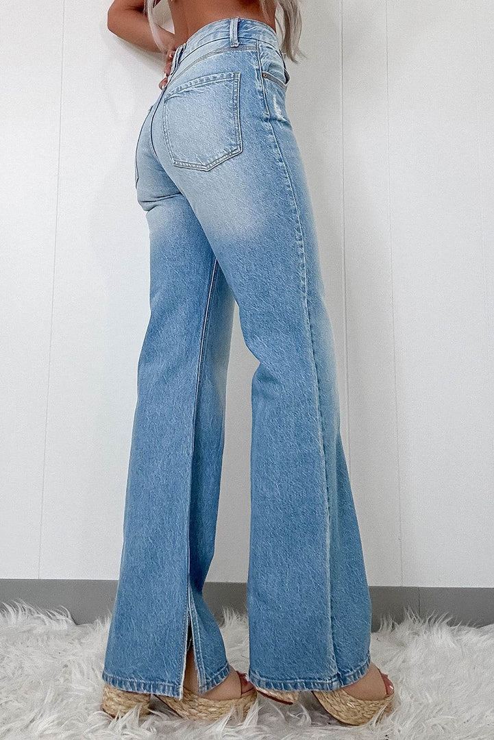 Myosotis High Rise Shift Slit Leg Straight Jeans - Fashion Queen -  2