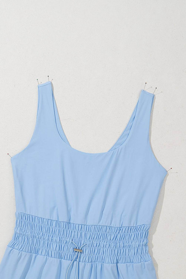 Myosotis Plain Sleeveless Loop Drawstring Cinched Waist Romper - Fashion Queen -  5