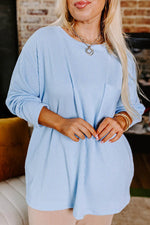 Load image into Gallery viewer, Myosotis Plus Size Ribbed Textured Long Sleeve T Shirt - Fashion Queen -  1
