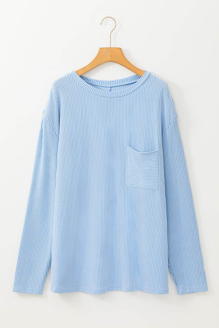Myosotis Plus Size Ribbed Textured Long Sleeve T Shirt - Fashion Queen -  6