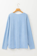 Load image into Gallery viewer, Myosotis Plus Size Ribbed Textured Long Sleeve T Shirt - Fashion Queen -  7
