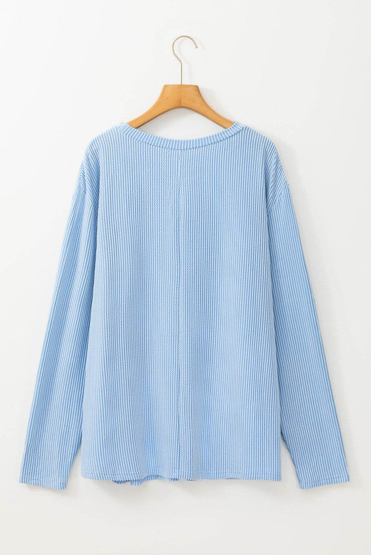 Myosotis Plus Size Ribbed Textured Long Sleeve T Shirt - Fashion Queen -  7