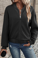 Load image into Gallery viewer, Myosotis Solid Textured Stand Neck Zipper Bomber Jacket - Fashion Queen -  20

