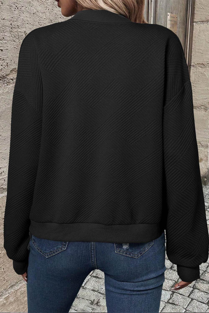 Myosotis Solid Textured Stand Neck Zipper Bomber Jacket - Fashion Queen -  21