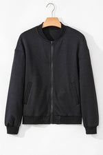 Load image into Gallery viewer, Myosotis Solid Textured Stand Neck Zipper Bomber Jacket - Fashion Queen -  23
